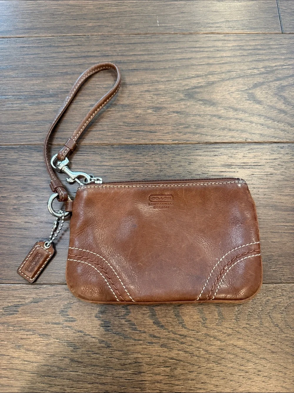 Coach Tan Leather Zip Pouch Wristlet - C61-015